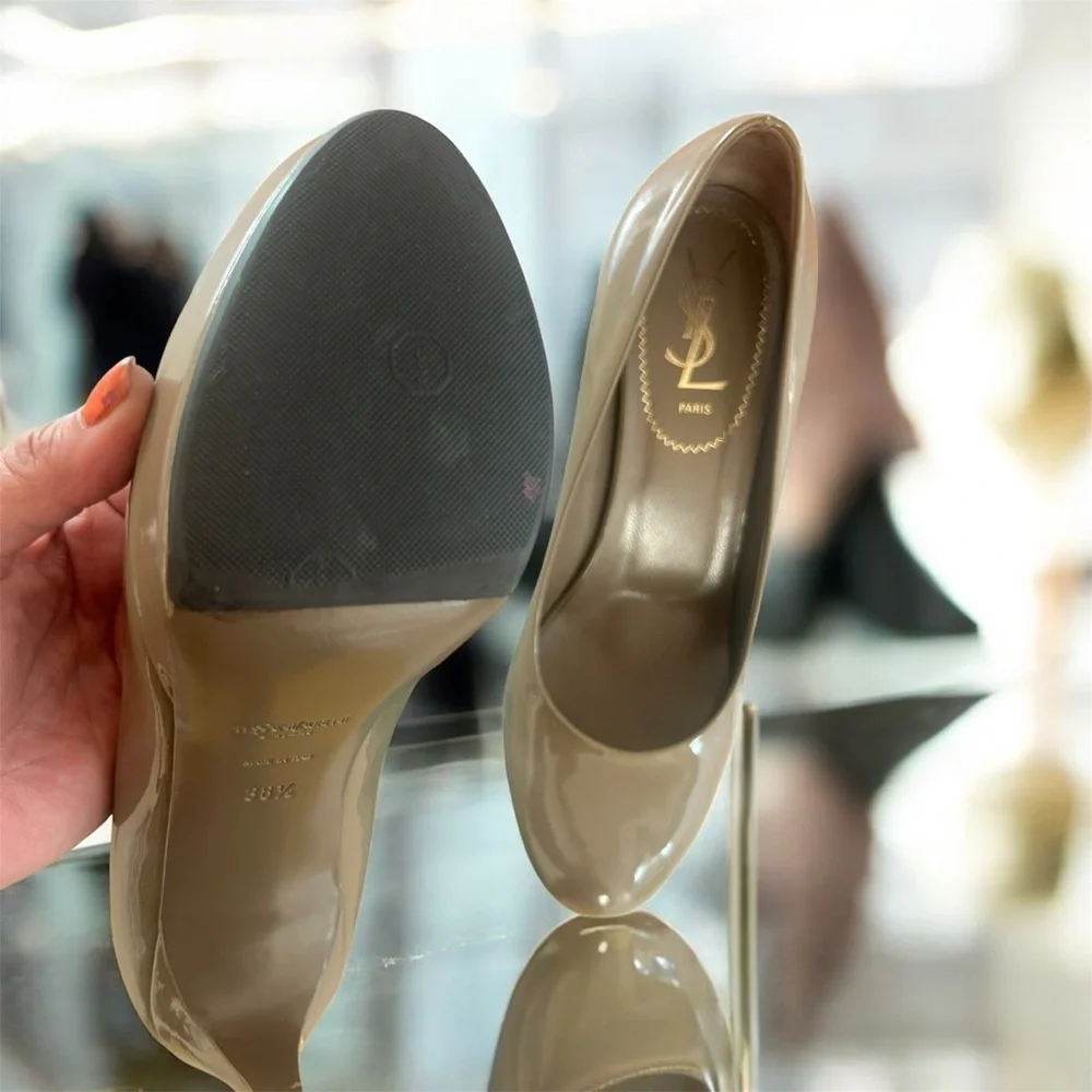 Yves Saint Laurent Patent Leather Taupe color Heels 7.5 - Picture 9 of 14